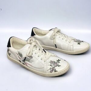 Zara Floral & Bird Embroidered Lace Up Leather Comfort Sneakers Size US 6 EU 36